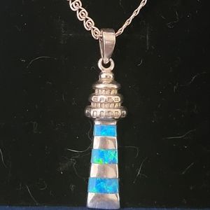 **SOLD  Sterling Silver/Opal lighthouse necklace
